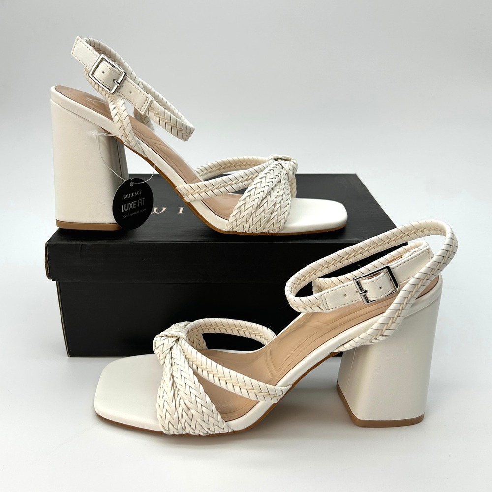 Womens Dress Sandals Windsor Chic Steps Size 8 White Braided Ankle Strap NEW